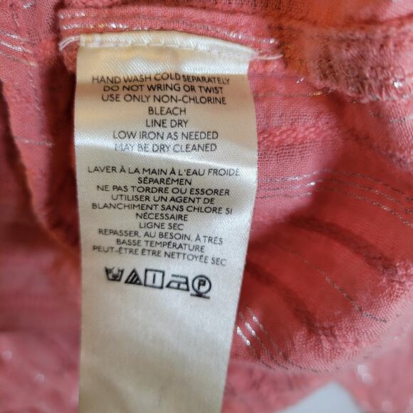 Pilcro Womens Tavi Striped Silver Button Lightweight Blouse Size XL Pink Western - Picture 5 of 10